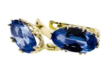Or jaune 8 carats 333 Sapphire des boucles d'oreilles vec021x-sp Russe Soviétique URSS Artisanat vintage Art Deco style